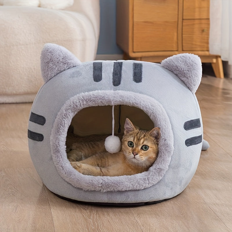 Cat-Shaped Cat Bed, Puppy Bed, Semi-Enclosed Cat Nest, Non-Slip Bottom Pet Bed, Suitable for All Seasons, Warm, Soft, And Washable Cat Sleeping Bed.