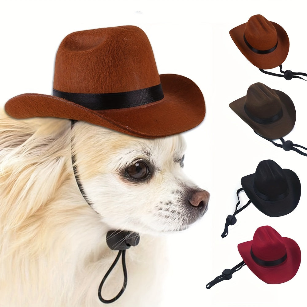 1pc Pet Cowboy Hat, Adjustable Tether Design, Polyester Material, Non-Textile Weaving, Suitable for Small to Medium Breeds - Ideal for Cosplay, Parties & Photo Props, Cowboy Accessories