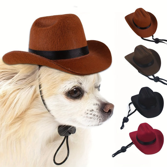 1pc Pet Cowboy Hat, Adjustable Tether Design, Polyester Material, Non-Textile Weaving, Suitable for Small to Medium Breeds - Ideal for Cosplay, Parties & Photo Props, Cowboy Accessories