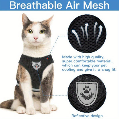 Breathable Cat Harness And Leash Set, Escape Proof Pet Clothes Kitten Puppy Dogs Vest Adjustable Easy Control Reflective Cat Harness