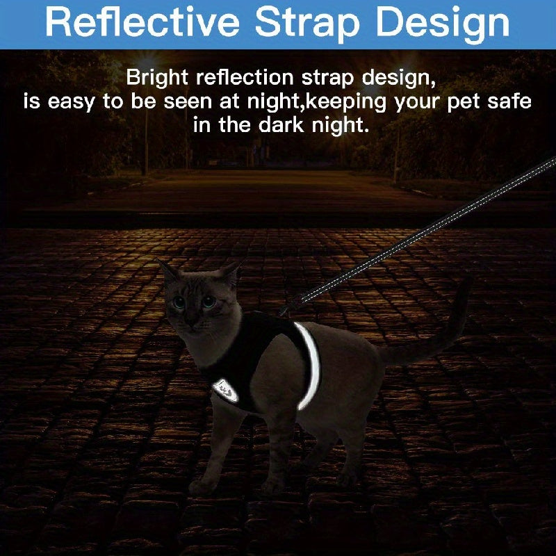 Breathable Cat Harness And Leash Set, Escape Proof Pet Clothes Kitten Puppy Dogs Vest Adjustable Easy Control Reflective Cat Harness