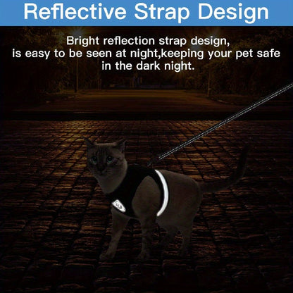Breathable Cat Harness And Leash Set, Escape Proof Pet Clothes Kitten Puppy Dogs Vest Adjustable Easy Control Reflective Cat Harness