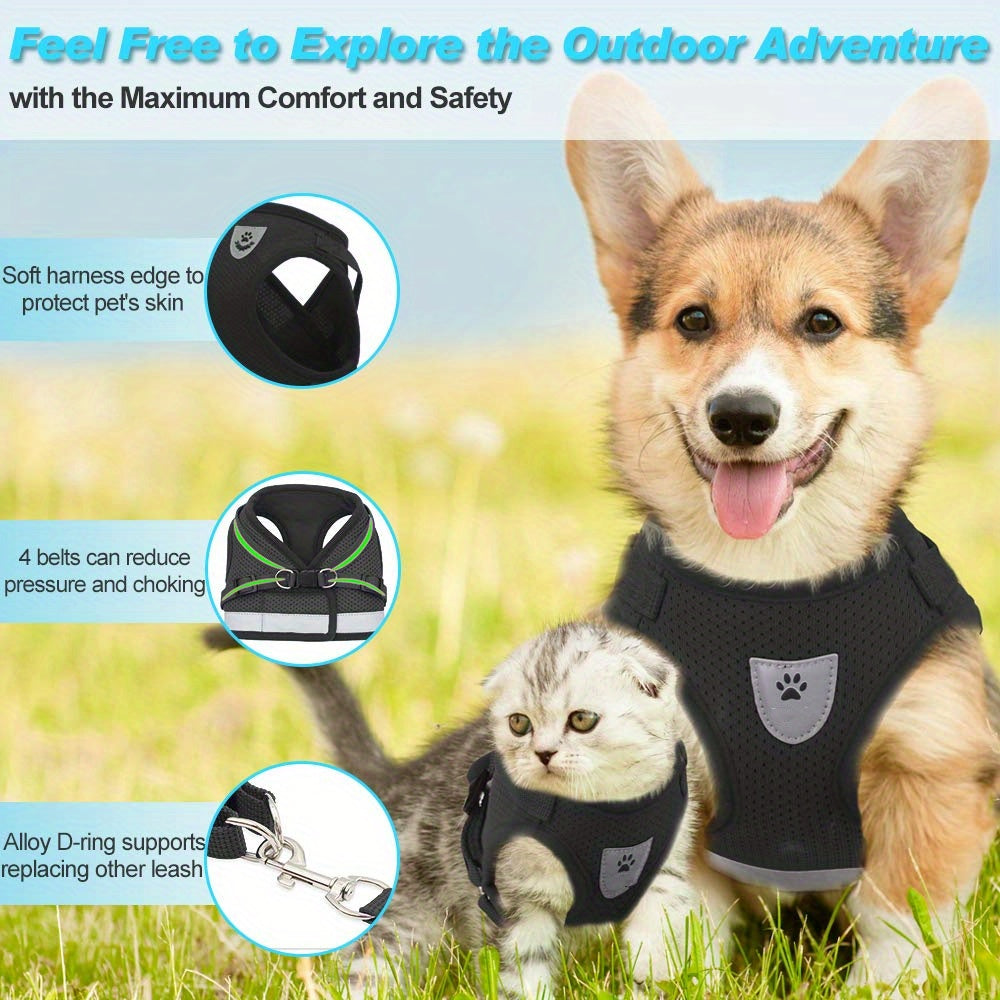Breathable Cat Harness And Leash Set, Escape Proof Pet Clothes Kitten Puppy Dogs Vest Adjustable Easy Control Reflective Cat Harness