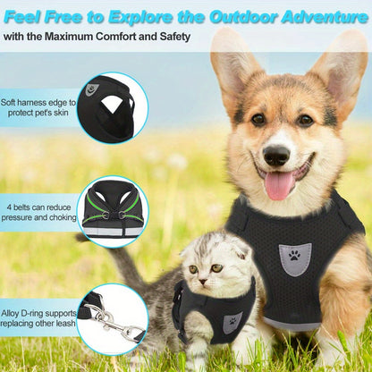 Breathable Cat Harness And Leash Set, Escape Proof Pet Clothes Kitten Puppy Dogs Vest Adjustable Easy Control Reflective Cat Harness