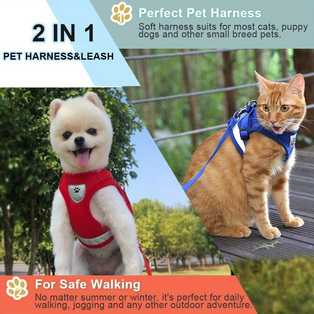 Breathable Cat Harness And Leash Set, Escape Proof Pet Clothes Kitten Puppy Dogs Vest Adjustable Easy Control Reflective Cat Harness