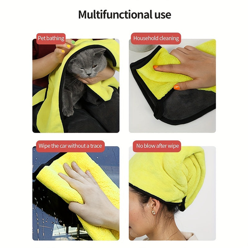 1pc Ultra-Soft Microfiber Pet Towel - Quick-Drying, Highly Absorbent, Perfect for Dog & Cat Bathing - Cozy Yellow & Gray with Black Border, Quickdrying Towel|Cozy Pet Wrap|Microfiber Fabric, Microfiber Towel