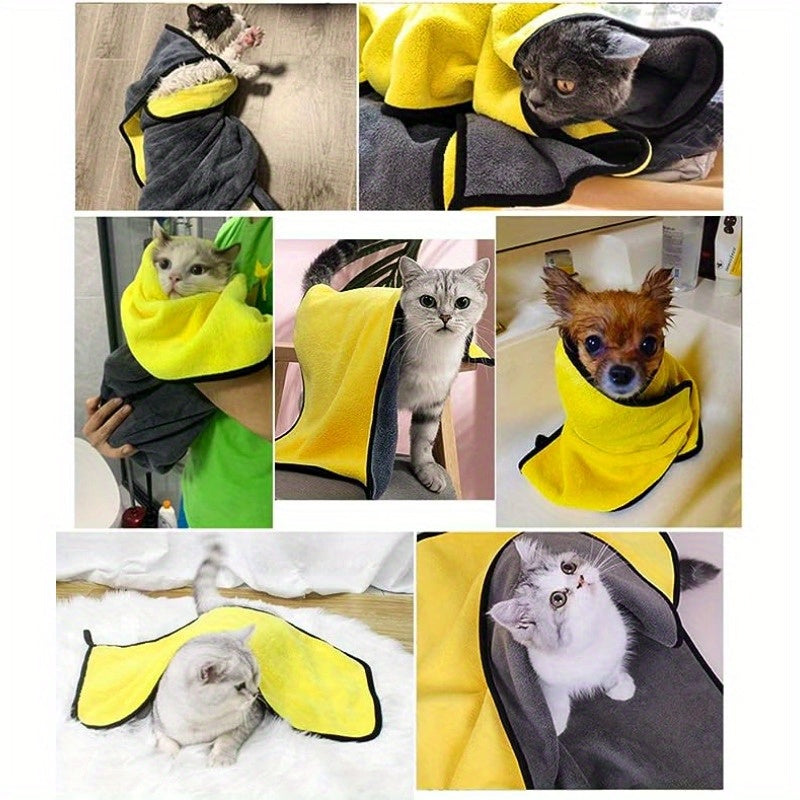 1pc Ultra-Soft Microfiber Pet Towel - Quick-Drying, Highly Absorbent, Perfect for Dog & Cat Bathing - Cozy Yellow & Gray with Black Border, Quickdrying Towel|Cozy Pet Wrap|Microfiber Fabric, Microfiber Towel