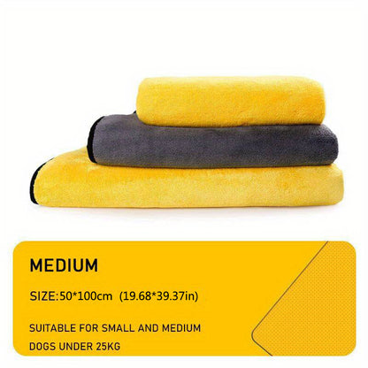 1pc Ultra-Soft Microfiber Pet Towel - Quick-Drying, Highly Absorbent, Perfect for Dog & Cat Bathing - Cozy Yellow & Gray with Black Border, Quickdrying Towel|Cozy Pet Wrap|Microfiber Fabric, Microfiber Towel