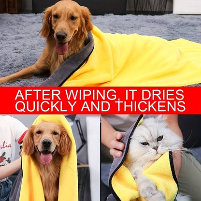 1pc Ultra-Soft Microfiber Pet Towel - Quick-Drying, Highly Absorbent, Perfect for Dog & Cat Bathing - Cozy Yellow & Gray with Black Border, Quickdrying Towel|Cozy Pet Wrap|Microfiber Fabric, Microfiber Towel