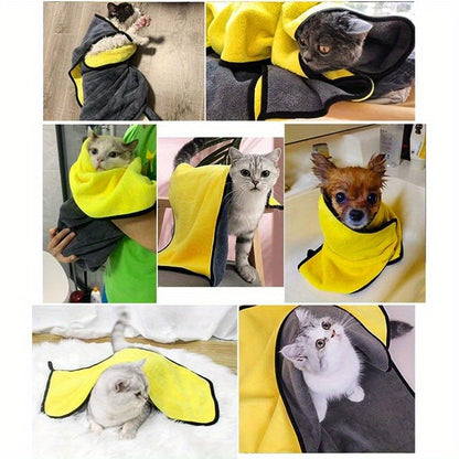1pc Ultra-Soft Microfiber Pet Towel - Quick-Drying, Highly Absorbent, Perfect for Dog & Cat Bathing - Cozy Yellow & Gray with Black Border, Quickdrying Towel|Cozy Pet Wrap|Microfiber Fabric, Microfiber Towel
