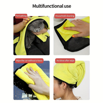 1pc Ultra-Soft Microfiber Pet Towel - Quick-Drying, Highly Absorbent, Perfect for Dog & Cat Bathing - Cozy Yellow & Gray with Black Border, Quickdrying Towel|Cozy Pet Wrap|Microfiber Fabric, Microfiber Towel