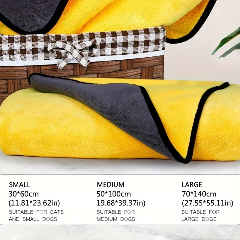 1pc Ultra-Soft Microfiber Pet Towel - Quick-Drying, Highly Absorbent, Perfect for Dog & Cat Bathing - Cozy Yellow & Gray with Black Border, Quickdrying Towel|Cozy Pet Wrap|Microfiber Fabric, Microfiber Towel