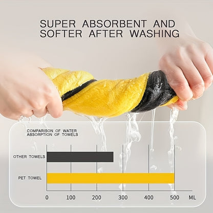 1pc Ultra-Soft Microfiber Pet Towel - Quick-Drying, Highly Absorbent, Perfect for Dog & Cat Bathing - Cozy Yellow & Gray with Black Border, Quickdrying Towel|Cozy Pet Wrap|Microfiber Fabric, Microfiber Towel