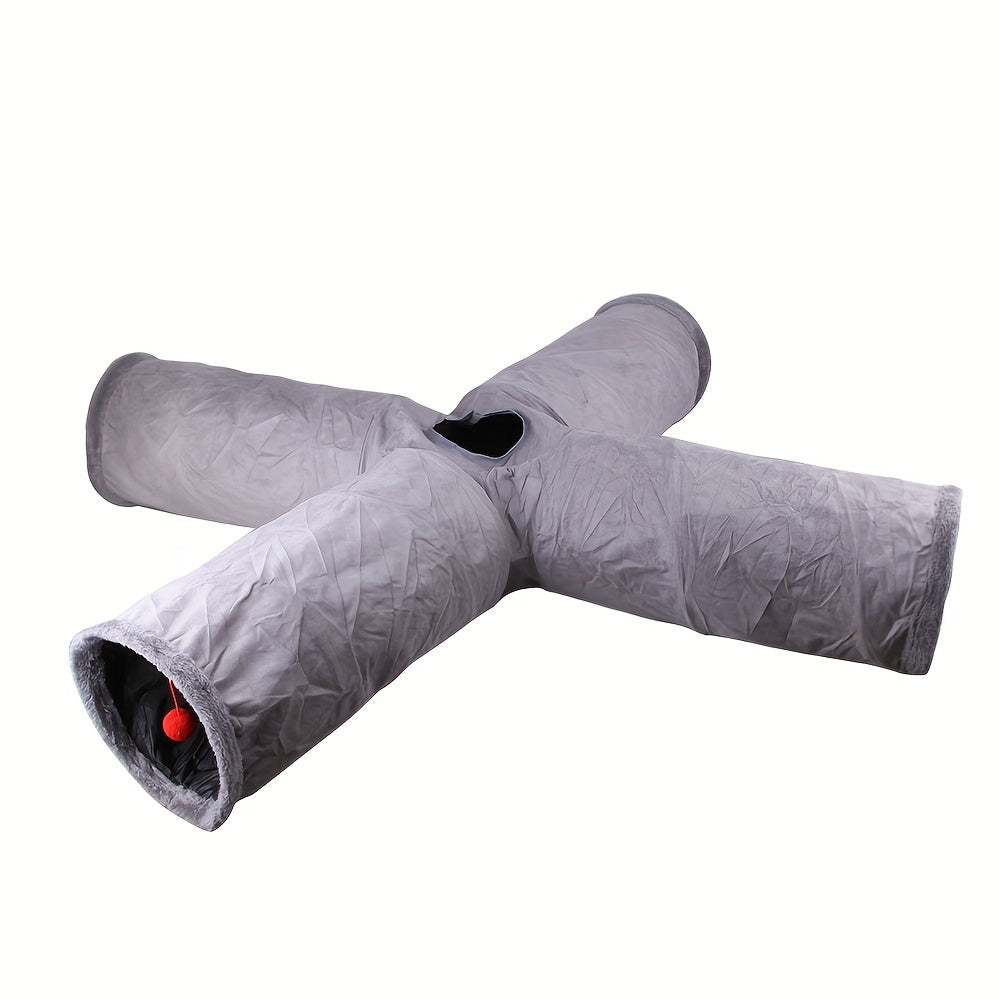 2/3/4 Ways Plush Pet Collapsible Cat Tunnel Cat Play Tunnel Toys Durable Warm Plush Suede Hideaway Pet Crinkle Tunnel