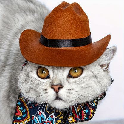 1pc Pet Cowboy Hat, Adjustable Tether Design, Polyester Material, Non-Textile Weaving, Suitable for Small to Medium Breeds - Ideal for Cosplay, Parties & Photo Props, Cowboy Accessories