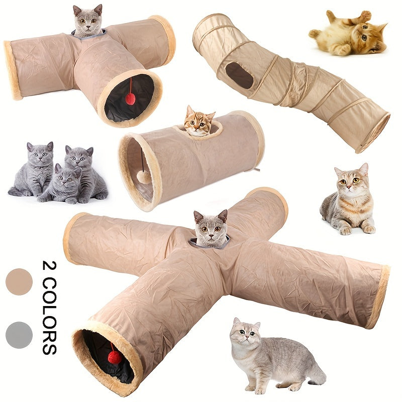 2/3/4 Ways Plush Pet Collapsible Cat Tunnel Cat Play Tunnel Toys Durable Warm Plush Suede Hideaway Pet Crinkle Tunnel
