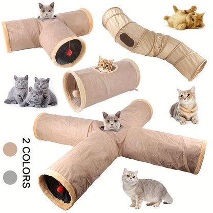 2/3/4 Ways Plush Pet Collapsible Cat Tunnel Cat Play Tunnel Toys Durable Warm Plush Suede Hideaway Pet Crinkle Tunnel