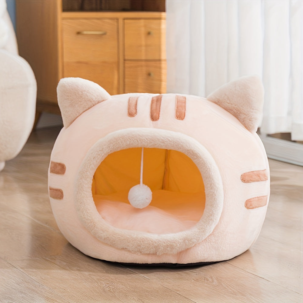 Cat-Shaped Cat Bed, Puppy Bed, Semi-Enclosed Cat Nest, Non-Slip Bottom Pet Bed, Suitable for All Seasons, Warm, Soft, And Washable Cat Sleeping Bed.
