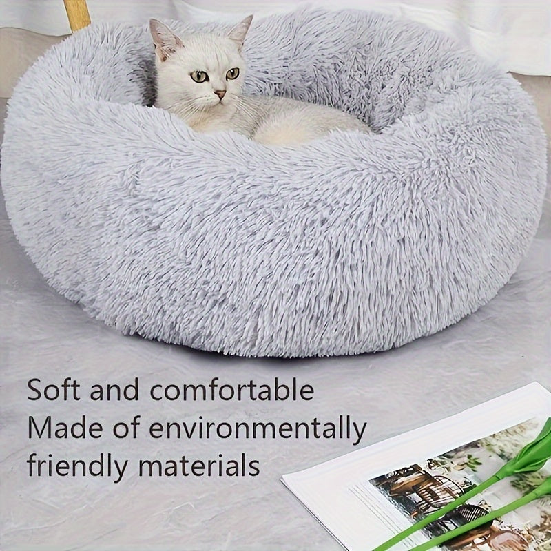 1pc Plush Pet Kennel Removable Washable Soft Cat Nest Winter Warm Round Cat Bed Pet Supplies
