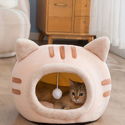 Cat-Shaped Cat Bed, Puppy Bed, Semi-Enclosed Cat Nest, Non-Slip Bottom Pet Bed, Suitable for All Seasons, Warm, Soft, And Washable Cat Sleeping Bed.