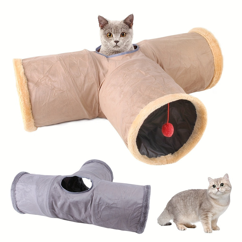 2/3/4 Ways Plush Pet Collapsible Cat Tunnel Cat Play Tunnel Toys Durable Warm Plush Suede Hideaway Pet Crinkle Tunnel