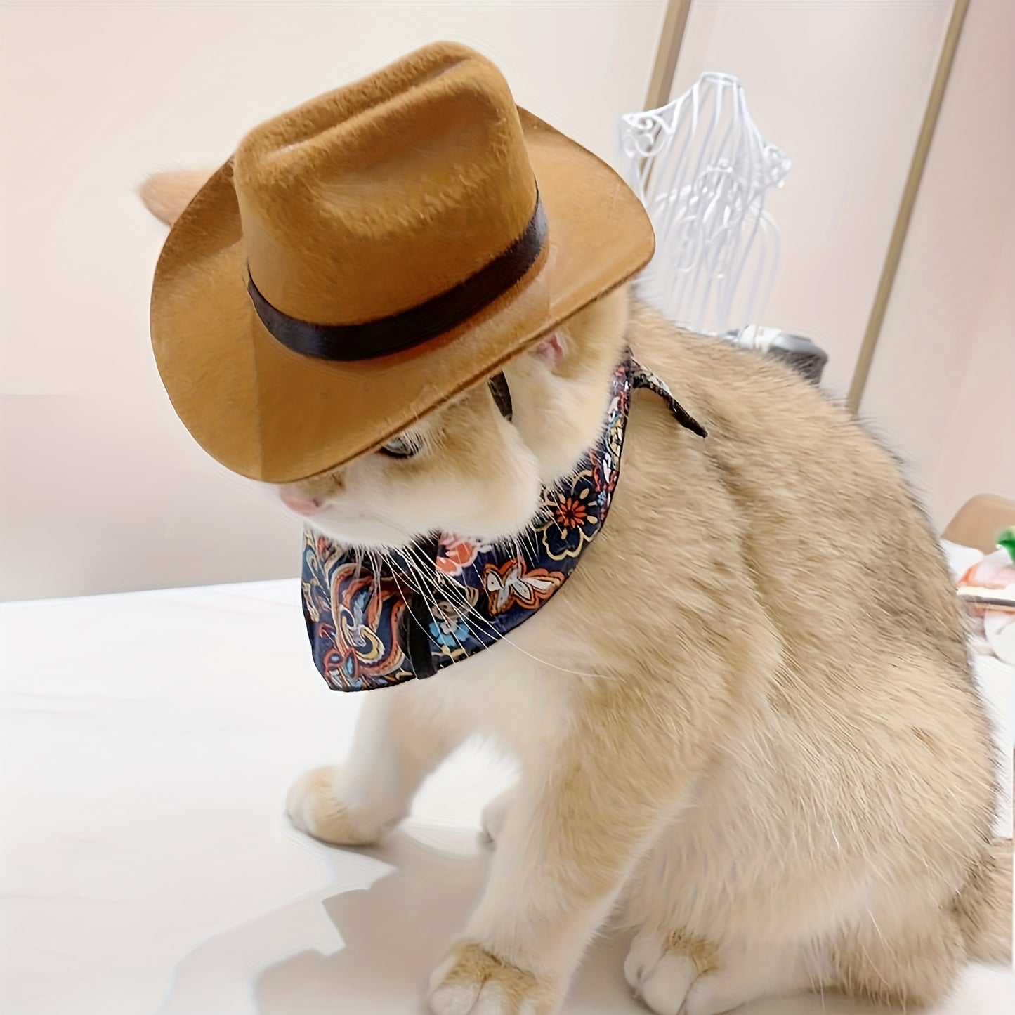 1pc Pet Cowboy Hat, Adjustable Tether Design, Polyester Material, Non-Textile Weaving, Suitable for Small to Medium Breeds - Ideal for Cosplay, Parties & Photo Props, Cowboy Accessories
