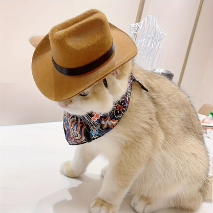 1pc Pet Cowboy Hat, Adjustable Tether Design, Polyester Material, Non-Textile Weaving, Suitable for Small to Medium Breeds - Ideal for Cosplay, Parties & Photo Props, Cowboy Accessories