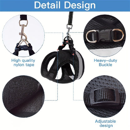 Breathable Cat Harness And Leash Set, Escape Proof Pet Clothes Kitten Puppy Dogs Vest Adjustable Easy Control Reflective Cat Harness