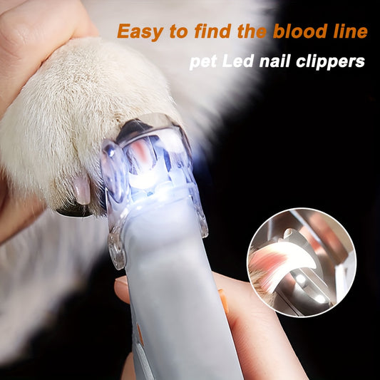 1pc Pet Nail Clipper With LED Light, Dog And Cat Nail Scissor With Stainless Steel Non-slip Silicone Handle, Anti-Bleeding Pet Nail Clipper For Pet Cleaning And Grooming Tools
