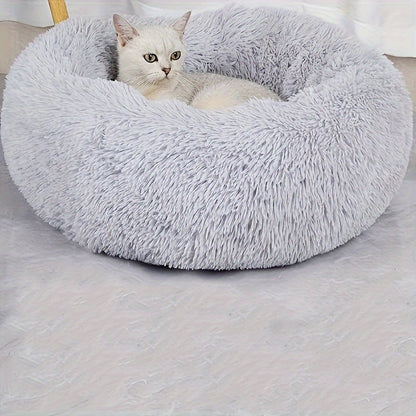 1pc Plush Pet Kennel Removable Washable Soft Cat Nest Winter Warm Round Cat Bed Pet Supplies