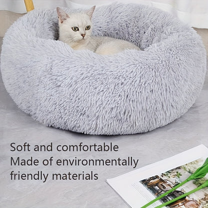 1pc Plush Pet Kennel Removable Washable Soft Cat Nest Winter Warm Round Cat Bed Pet Supplies