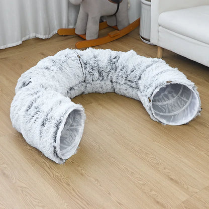 Warm Enclosed Cat Bed Tunnel for Indoor Cats, Four Seasons Thick Plush Kitten House with Play Tube Tunnel Toy