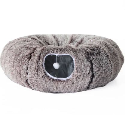 Warm Enclosed Cat Bed Tunnel for Indoor Cats, Four Seasons Thick Plush Kitten House with Play Tube Tunnel Toy