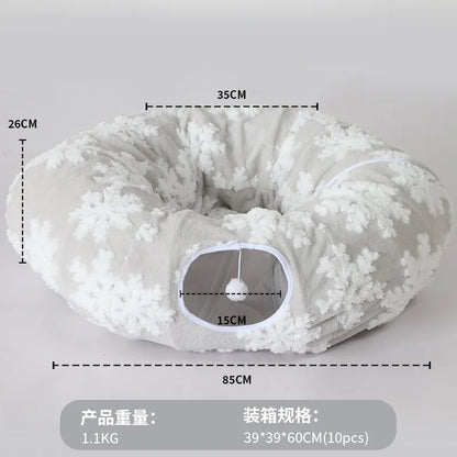 Warm Enclosed Cat Bed Tunnel for Indoor Cats, Four Seasons Thick Plush Kitten House with Play Tube Tunnel Toy