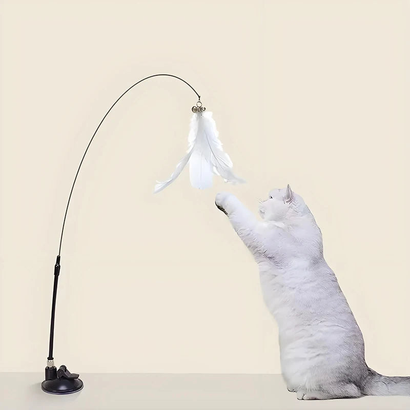 85cm Cat Teaser Wand Interactive Boredom Relief Toy with Suction Cup And Changeable Feathers for Kittens And Cats