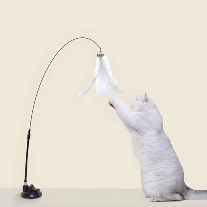 85cm Cat Teaser Wand Interactive Boredom Relief Toy with Suction Cup And Changeable Feathers for Kittens And Cats