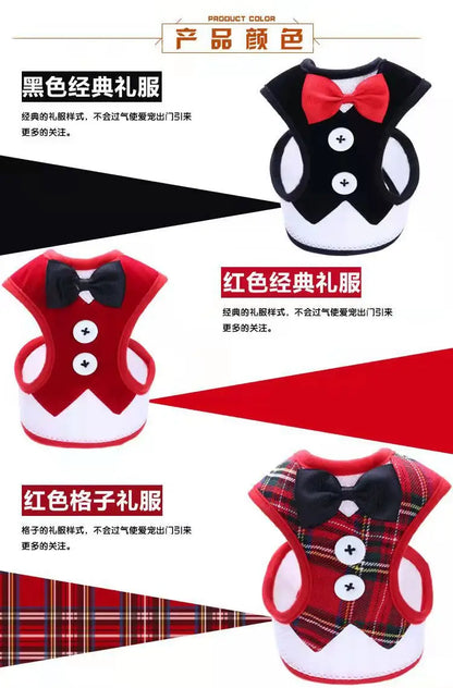 Adjustable Pet Harness with Bow Tie Leash Set Stylish Tuxedo Vest for Small Dogs and Cats Harnesses Leads Dog Supplies