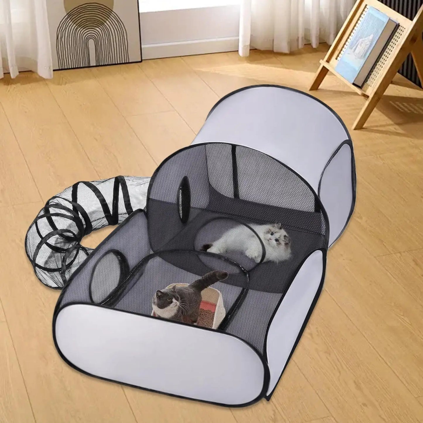Cat Enclosure Tunnels Dog Play Pen Foldable Enclosure Tunnels House Interactive Toy Exercise Playground for Kitten Puppy Animals