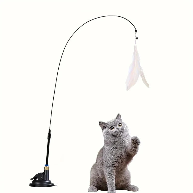 85cm Cat Teaser Wand Interactive Boredom Relief Toy with Suction Cup And Changeable Feathers for Kittens And Cats