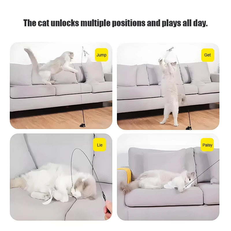 85cm Cat Teaser Wand Interactive Boredom Relief Toy with Suction Cup And Changeable Feathers for Kittens And Cats