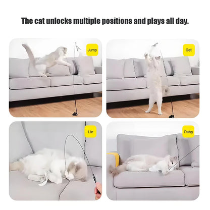 85cm Cat Teaser Wand Interactive Boredom Relief Toy with Suction Cup And Changeable Feathers for Kittens And Cats