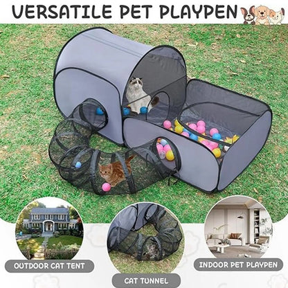 Cat Enclosure Tunnels Dog Play Pen Foldable Enclosure Tunnels House Interactive Toy Exercise Playground for Kitten Puppy Animals