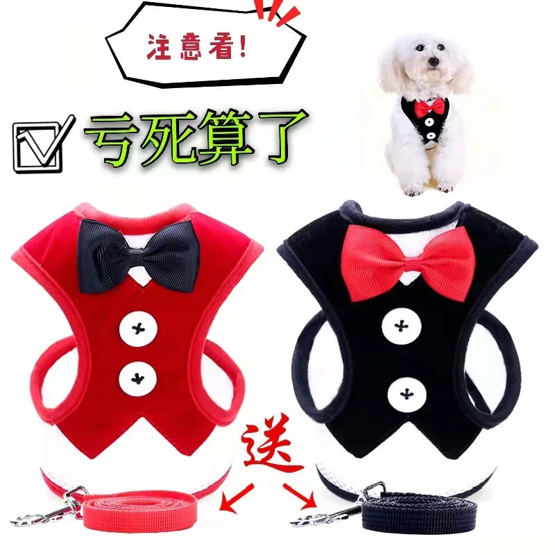Adjustable Pet Harness with Bow Tie Leash Set Stylish Tuxedo Vest for Small Dogs and Cats Harnesses Leads Dog Supplies