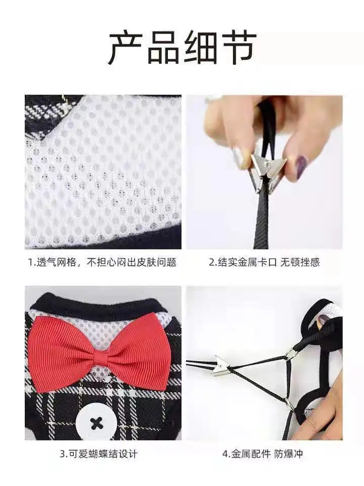 Adjustable Pet Harness with Bow Tie Leash Set Stylish Tuxedo Vest for Small Dogs and Cats Harnesses Leads Dog Supplies
