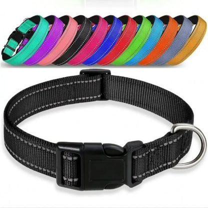Reflective Dog Collar,Soft Neoprene Padded Breathable Nylon Pet Collar Adjustable for Medium Large Dogs, Neck 25-60 Centimeter