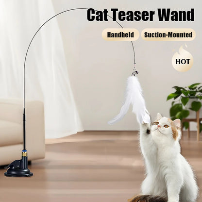 85cm Cat Teaser Wand Interactive Boredom Relief Toy with Suction Cup And Changeable Feathers for Kittens And Cats