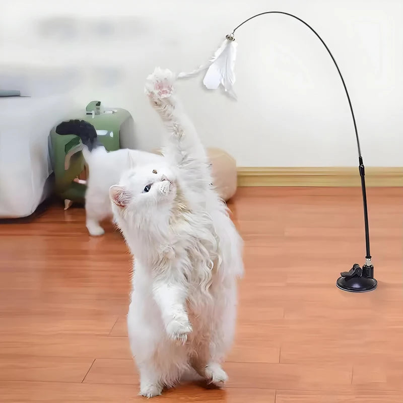 85cm Cat Teaser Wand Interactive Boredom Relief Toy with Suction Cup And Changeable Feathers for Kittens And Cats