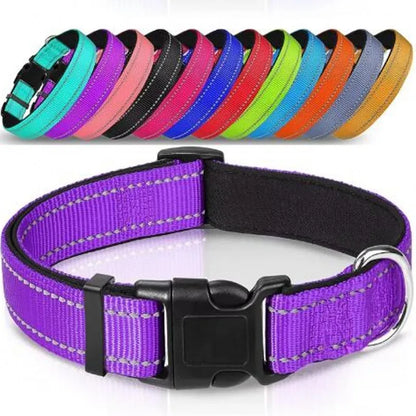 Reflective Dog Collar,Soft Neoprene Padded Breathable Nylon Pet Collar Adjustable for Medium Large Dogs, Neck 25-60 Centimeter