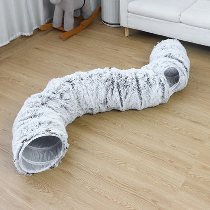 Warm Enclosed Cat Bed Tunnel for Indoor Cats, Four Seasons Thick Plush Kitten House with Play Tube Tunnel Toy