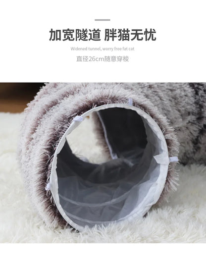 Warm Enclosed Cat Bed Tunnel for Indoor Cats, Four Seasons Thick Plush Kitten House with Play Tube Tunnel Toy